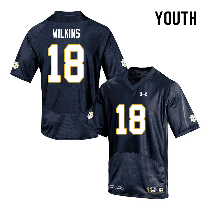 Youth NCAA Notre Dame Fighting Irish #18 Joe Wilkins Stitched College Under Armour Authentic Navy Football Jersey YR10T70IQ